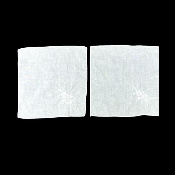 Handkerchief Set 2 White On White Embroidered Flowers Vintage Cotton 10" Square - Picture 5 of 6